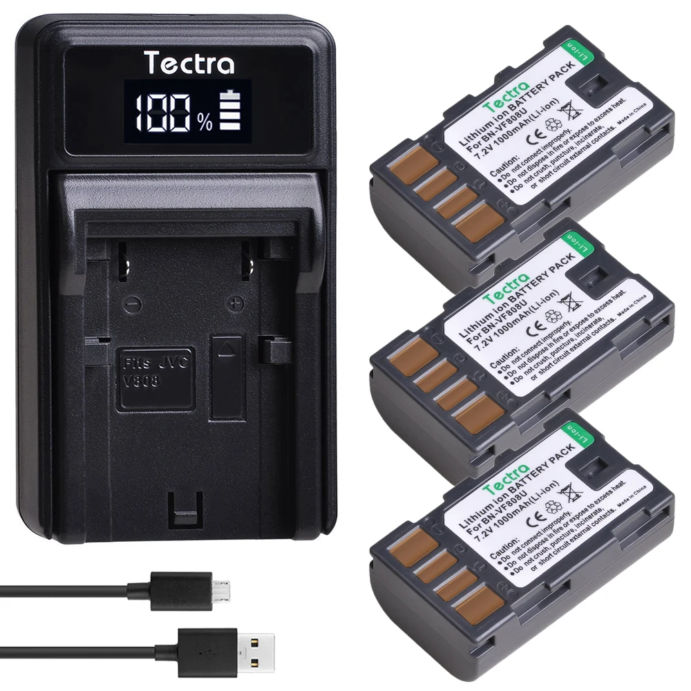3Pcs Bn-Vf808 Bn-Vf808U Bn Vf808 Batteria + Led Usb Caricabatteria Per Jvc Gz-Hd7 Gz-Mg575 Gz-Mg555 Gr-D750 Gr-D760 Gr-D740 Gz-Mg255