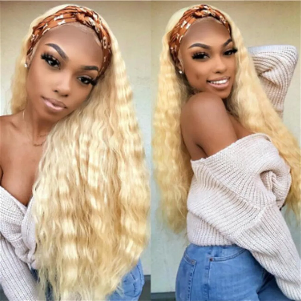 Blonde Durable 613 Full Lace Wig Human Hair Brazilian Remy Hair Water Wave Bleached Konts Glueless Wigs with Baby Hair For Women