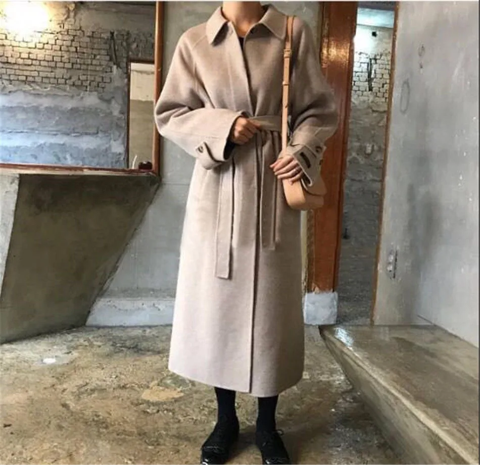 

Autumn 2019 New Minimalist Korean Version Single-row Button Wool Jacket Double-sided Wool Hand-sewn Cashmere Overcoat