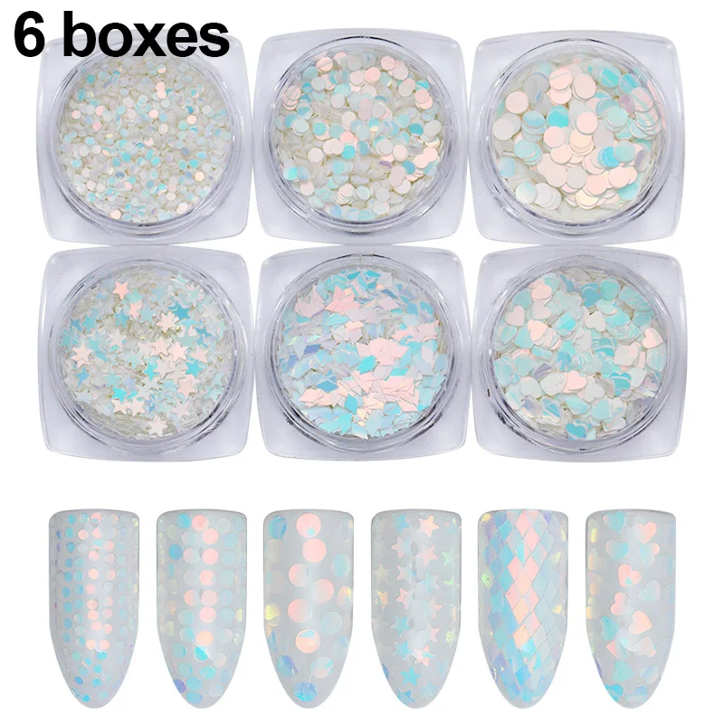 6pcs set 3 12/6/1 Коробки бабочки блестки блестящая голографическая солнечного света чувствительный Блестки для ногтей хлопья 3D украшения ваших ноготков - Цвет: 6pcs set 3