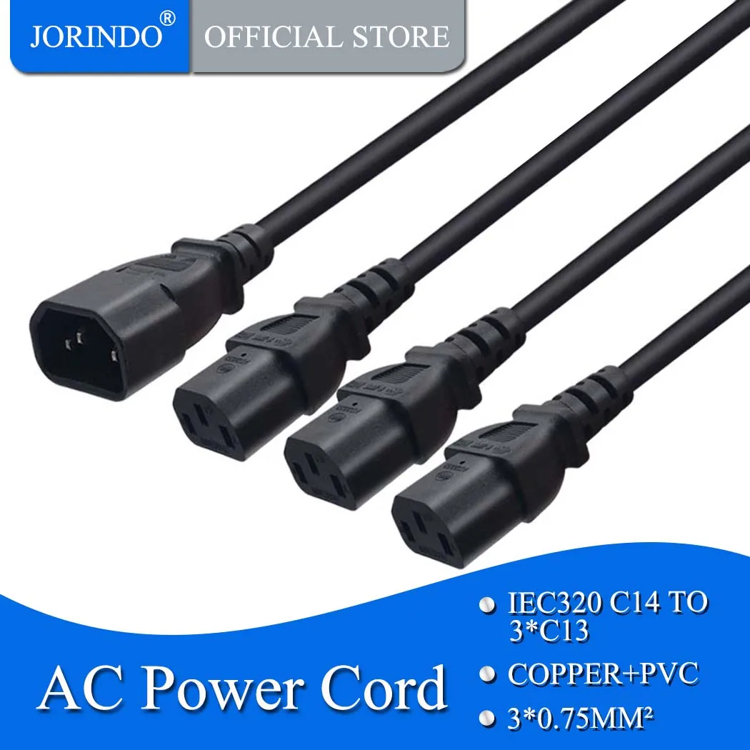 JORINDO 0,6 м/1.96FT IEC320 C14 до 3* C13 удлинитель питания, C14 3 зубец pulg до 3 отверстия C13 разъем адаптера кабель