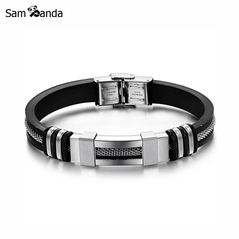 Мужской браслет из нержавеющей стали и силикона 4 цвета|bracelets for|id braceletmen bracelet stainless