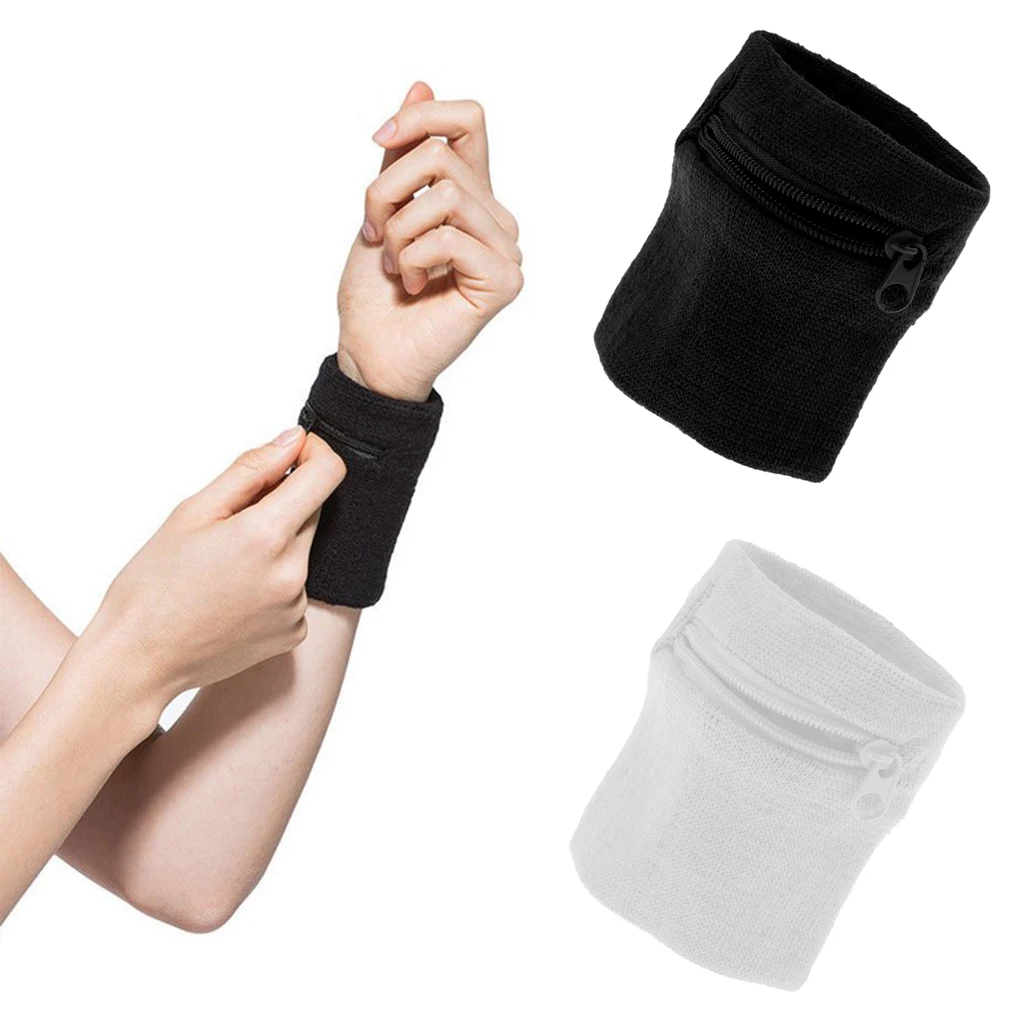 2 шт./компл. спортивные браслеты на молнии Кошелек на запястье Sweatband Key Coin Money Holder карман для велоспорта бега фитнеса