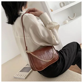 

Women's 2020 New Style Simple Retro Hong Kong Style Crocodile Shoulder Bag Hand Bag