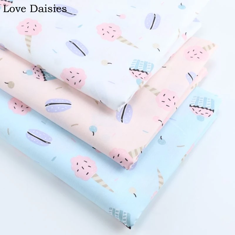100% хлопок Twill мультфильм розовый в клетку макарун кекс Icecream полосатая ткань со