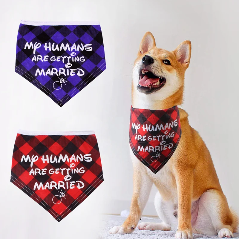 Свадебные декоративные банданы для собак с хлопковым воротником, шарфы для щенков и кошек с напечатанным буквенным принтом «Мои люди» женятся в синем и красном цвете