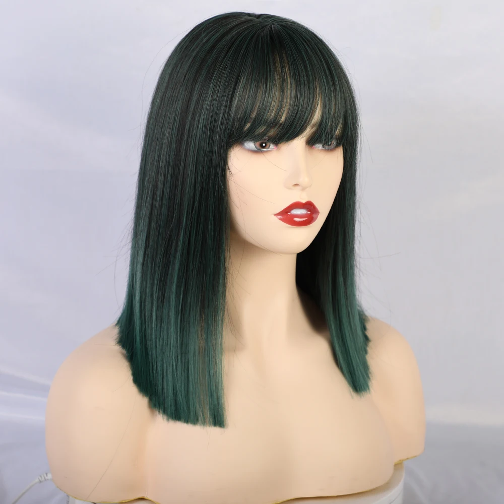 EASIHAIR зеленый Омбре прямые синтетические парики с челкой для женщин термостойкие косплей парики средней длины волосы боб парики