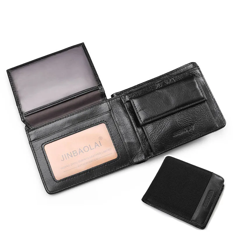 

Men's Wallet Canvas Genuine Leather Wallets for Men Business Card Holders Man Cowhide Organizer Purses Money Bag