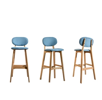 

Solid wood bar chair home modern minimalist high chair stool guide table restaurant nordic backrest bar chair