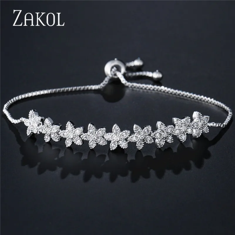 Фирменные браслеты ZAKOL с микрозакрепкой Фианитами кристаллами и цветами