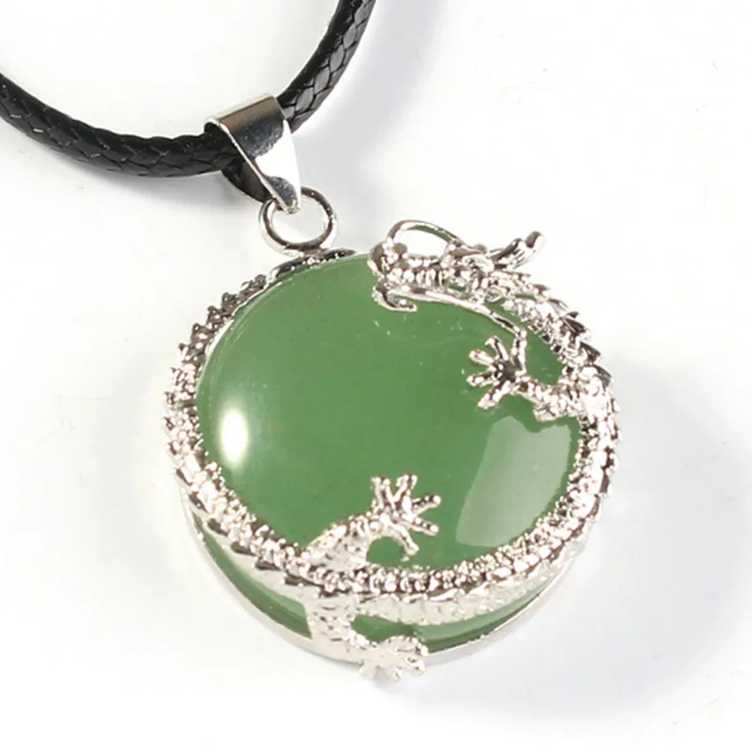 

100-Unique Silver Plated Chinese Style Dragon Wrap Natural Green Aventurine Half Round Bead Pendant Classic Jewelry