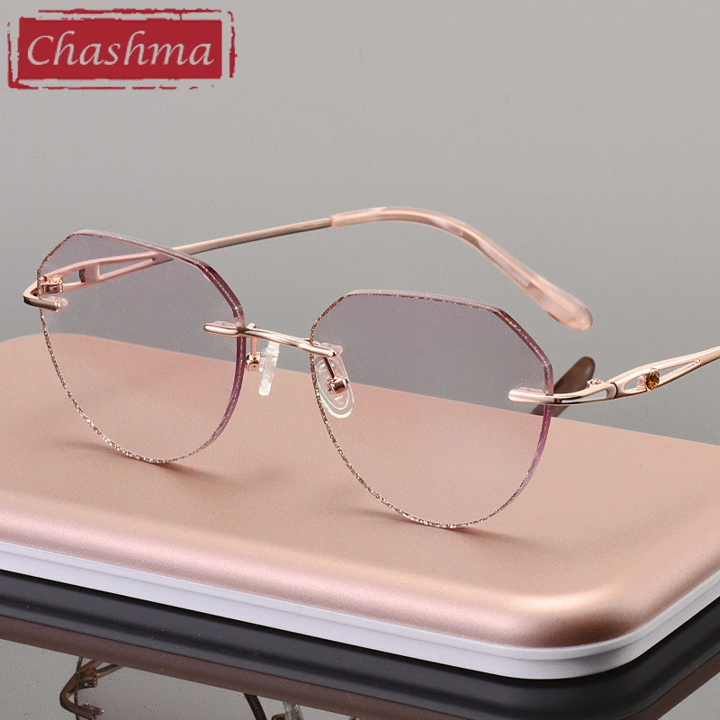 Retro Titanium Fashion Female Eye Glasses Vintage Round Diamond Trimmed Rimless Spectacle Frames Women Sunglasses Tint Lenses | Аксессуары