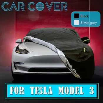 

Black/Silver-grey Breathable Waterproof Oxford Cloth Fabric Car Cover Mirror Pocket Full Car Protection COVERS For Tesla Model 3