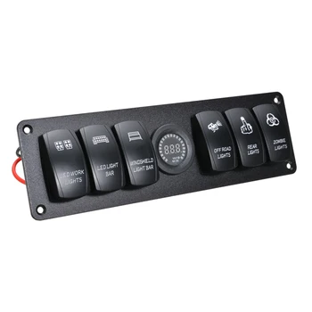 

High Quality 6 Gang LED Rocker Switch Panel For Truck Boat Bus Car Switch Panel Lighter Socket Circuit Breaker Switch Panel Kit