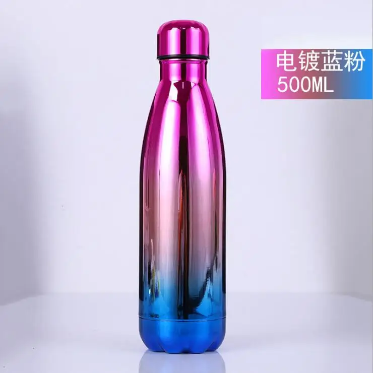 pinkblue 500 мл модная бутылка для воды из нержавеющей стали Детская школьная термоизолированная вакуумная колба горячая/холодная герметичная рождественские подарки - Цвет: pinkblue