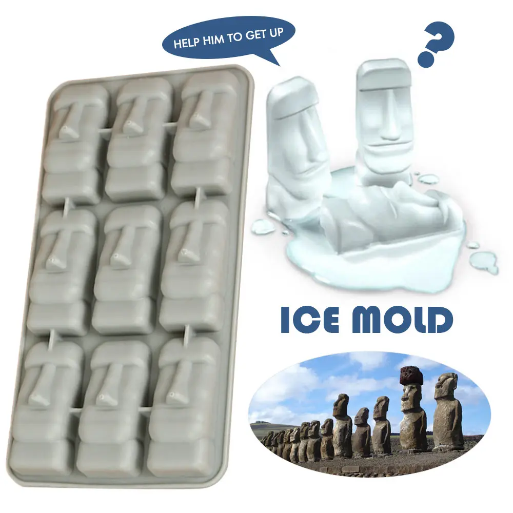 Серый прямоугольник лоток для льда Форма для льда 3D Пасхальный остров Коктейли Бар экономичный экологичный выпечки фруктовые статуи питьевой