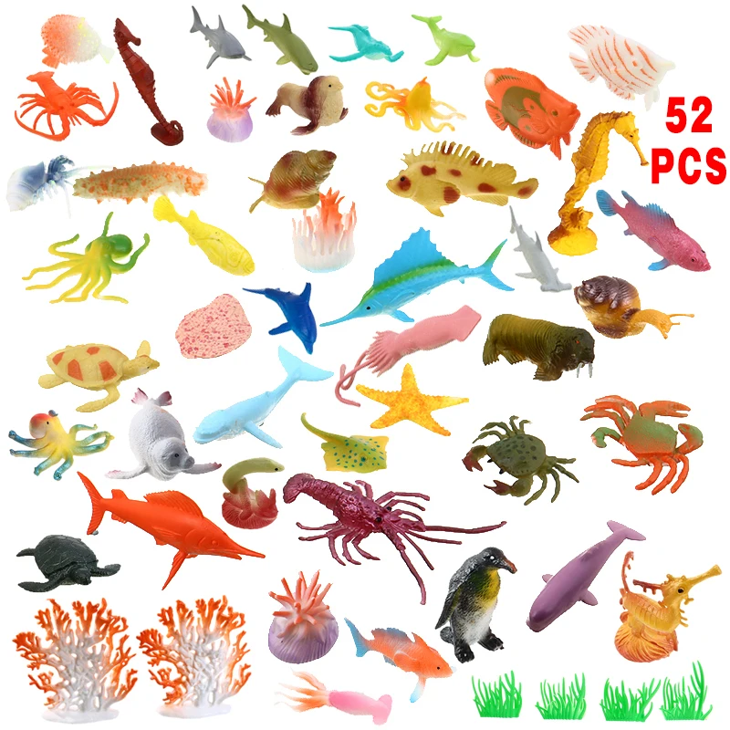 

52pcs/set Children Simulation Marine Animal Model Toy Simulation Marine Animal Ocean Sea Animals Figures Kids Gift