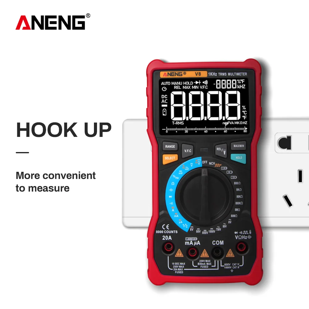 ANENG V8 ЖК-цифровой мультиметр Профессиональный 8000 NCV True RMS AC/DC напряжение тока резистор конденсатор транзисторный тестер