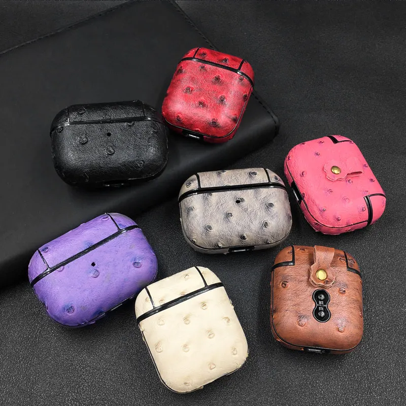 Ostrich Texture Pattern PU Leather Earphone Case For Apples AirPods Pro Bluetooth Wireless Headset Cover Air Pods 1 2 3 | Мобильные