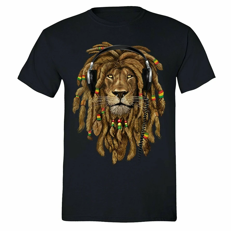 Футболка с принтом Rasta Лев Иуды наушники ямайского Rastafari Zion Bob Marley футболка