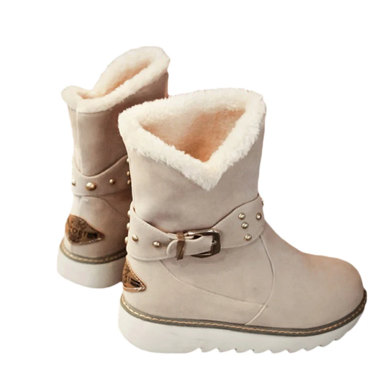 Классические женские зимние ботинки; Замшевые Зимние ботильоны; женская теплая меховая плюшевая стелька; высокое качество; botas mujer; обувь на платформе без застежки - Цвет: type2-beige