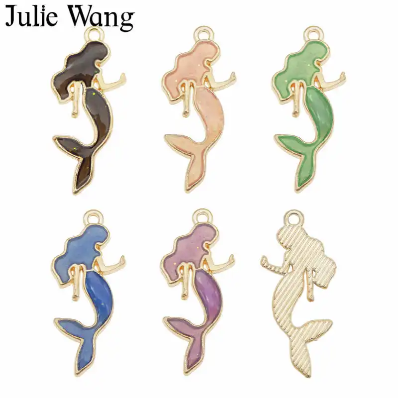

Julie Wang 10PCS Enamel Mermaid Princess Charms Miexd Colors Bracelet Necklace Alloy Jewelry Making Accessory