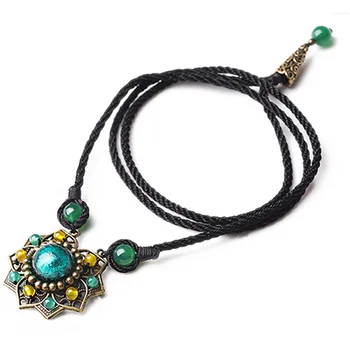 

National Style Jewelry Glass Necklace Clavicle Chain Dual-Use Sweater Chain