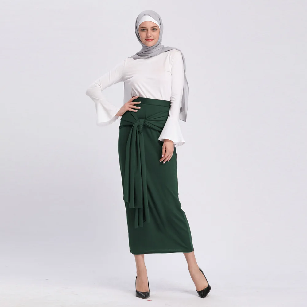 Мусульманская длинная юбка с высокой талией, женские Облегающие юбки на шнуровке, Облегающие юбки-карандаш, ислам, модные макси юбки длиной