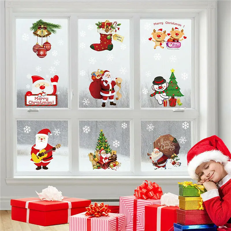 Счастливого Рождества настенные художественные съемные настенные наклейки для домашнего окна, настенные наклейки, декоративные вечерние наклейки