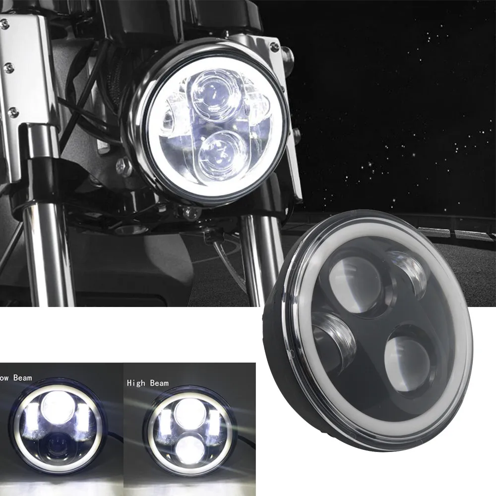 5.75 inch High Low beam projector headlamp 5-3/4" LED Headlight DRL Halo for Yamaha V-Star Vstar 650 950 1100 1300 Stryker