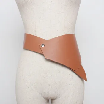 

2020 New Spring Summer Black Pu Leather Brief Personality Irregular Design Wide Belt Women Fashion Tide All-match