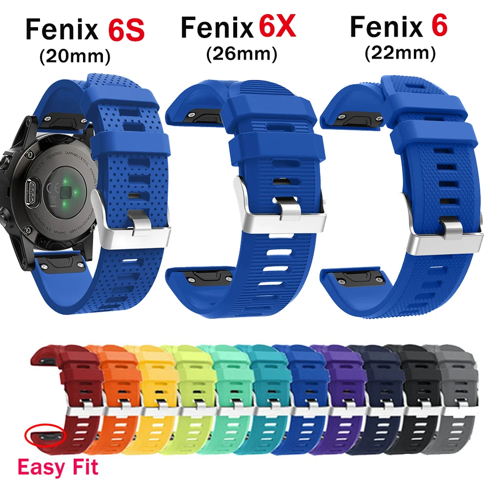 Силиконовый ремешок 20 мм 22 для наручных часов Garmin Fenix 6X 6 6S Pro 5 5S 5X Plus 3HR Смарт часы
