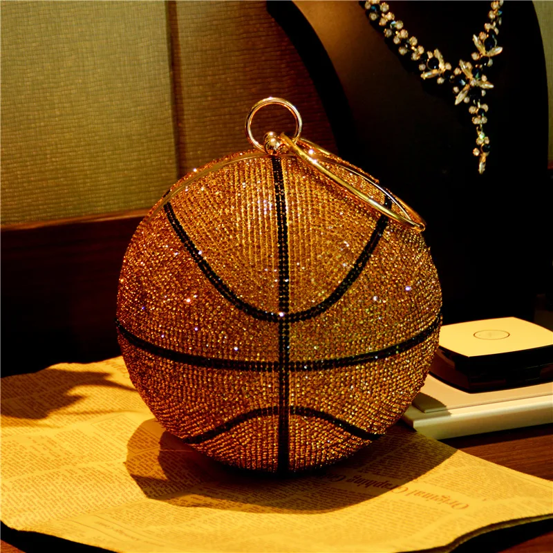 

Rhinestone Basketball Clutch Bag Wedding Purse and Handbag Crossbody Bags for Women Gold Party Crystal Evening Bag ZD1832