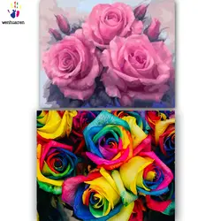 DIY цветные картинки по номерам с цветами розы в цвете и розовый Рисунок Живопись по номерам Обрамленный дом
