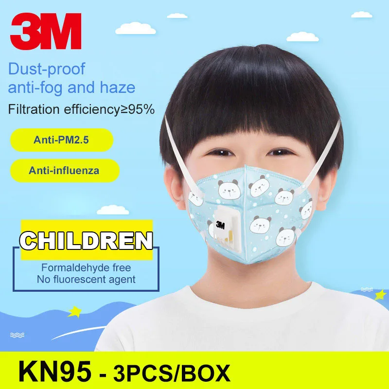 

3pcs 3M Children Dust Mask KN95 Respirator Anti-fog PM2.5 Dustproof Anti influenza Kids Cartoon pattern Safety Breathing Masks