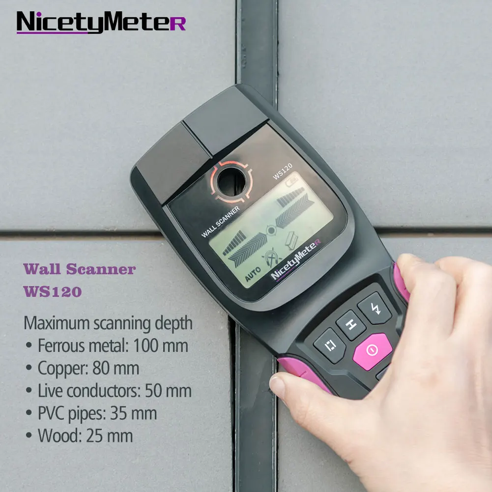 Nicetymeter Ws120 Handheld Multifunction Wall Detector Metal Wood Cable