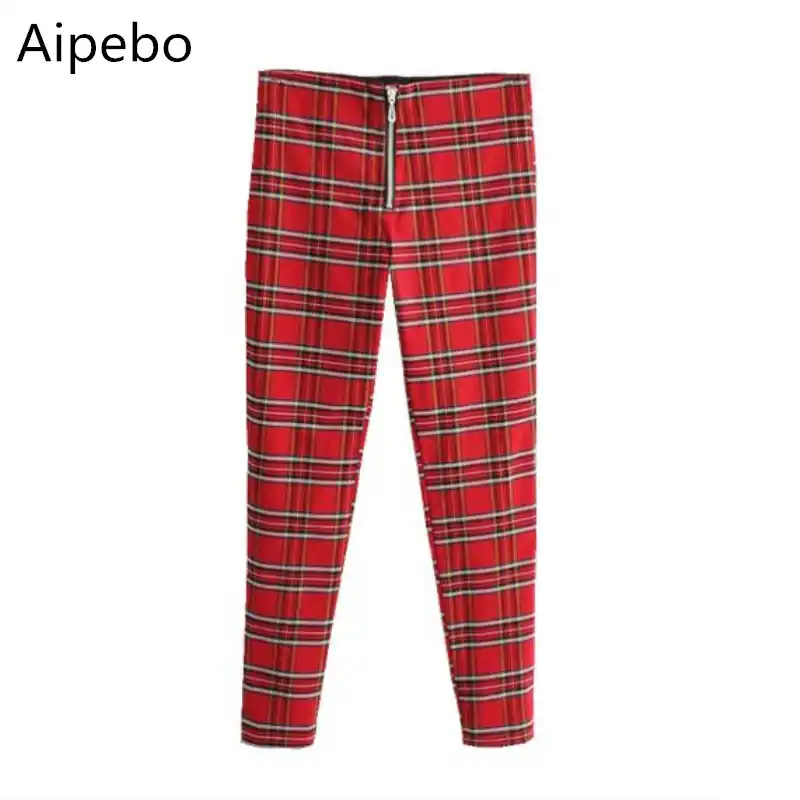 red tartan trousers plus size