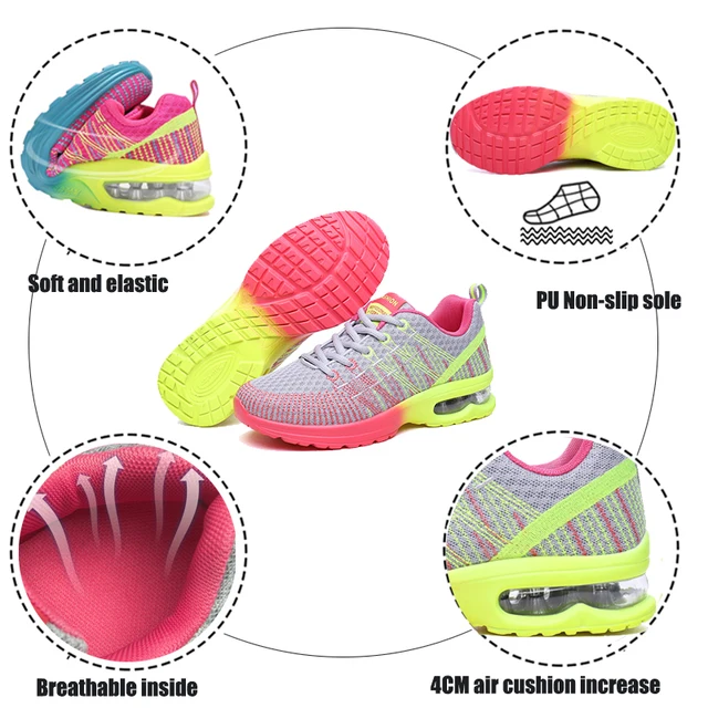 Zapatillas de tenis con cojín de aire para mujer, zapatos deportivos de malla con aumento de altura de 4CM, transpirables, para correr al aire libre - Image 2