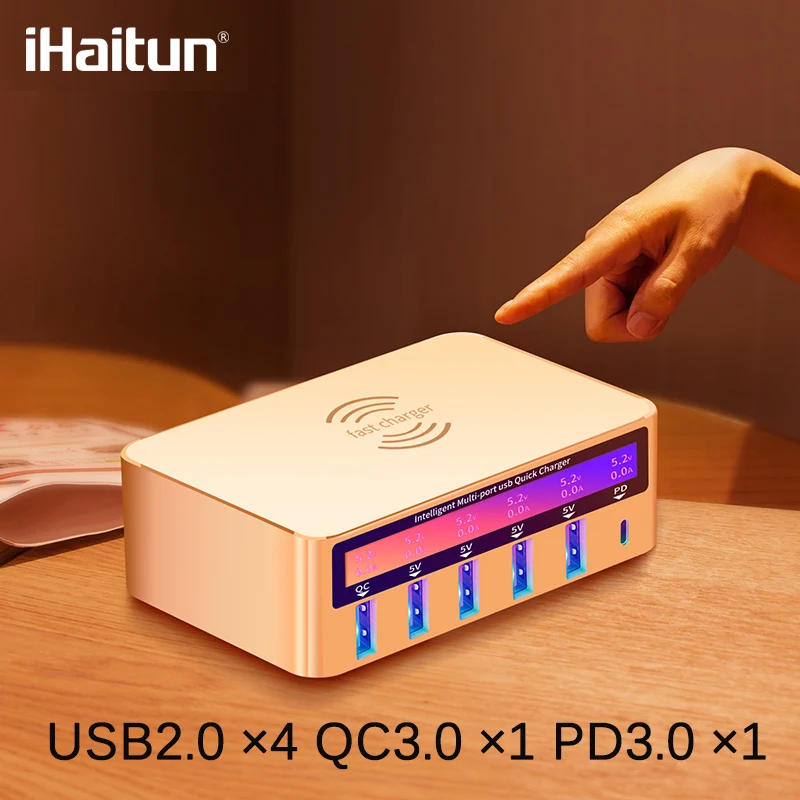  iHaitun 100W Wireless PD Type C QC3.0 USB Charger LED Display Fast Dock Station Travel Quick Charge - 4000218400331
