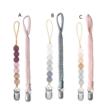 

Pacifier Clips Braided Pacifier Chain & Silicone Beaded Pacifier Holder Teether Baby Teether Toy Leash Baby Shower Gift