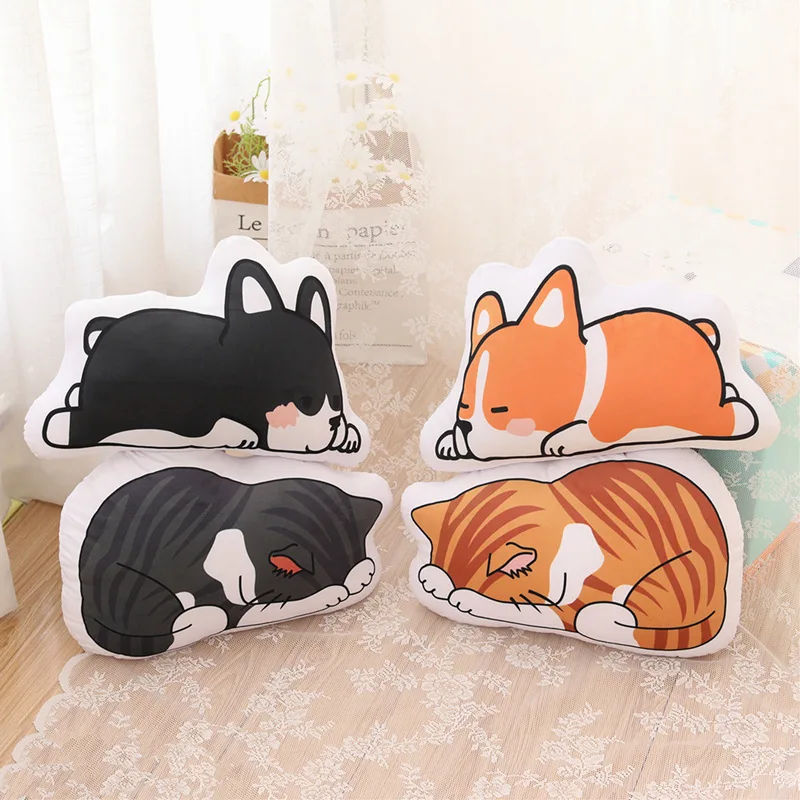 3d Cute Bend Cat Printed Throw Pillow Lifelike Animal Funny Dog Head
