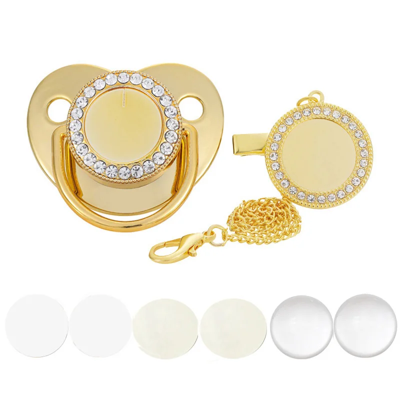 Baby Pacifier Blank Pacifier Newborn Babies Pacifiers with Rhinestone Clips 6 Colors Infant Photo Nipple