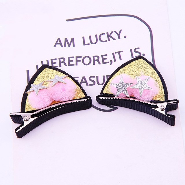 Cute Hair Clips for Girls Glitter Rainbow Felt Fabric Flowers Hairpins Cat Ears Bunny Barrettes Kids Hair Accessories
