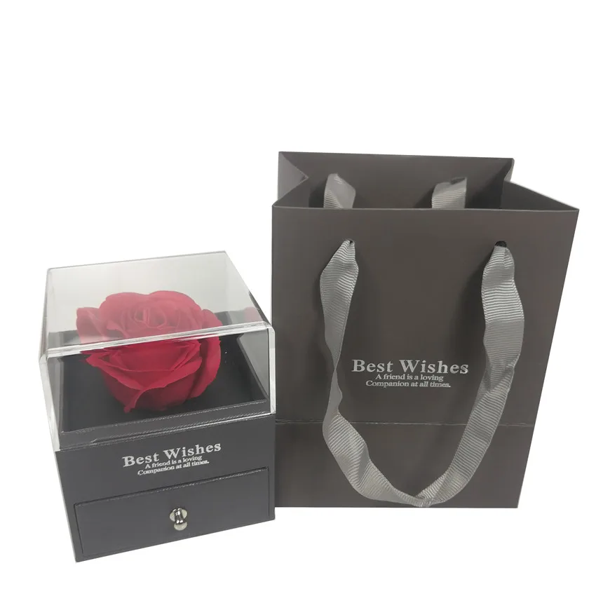 Искусственные цветы для украшения красная вечная роза с подарочной коробкой можно положить кольцо Валентина подарки на день рождения для влюбленных