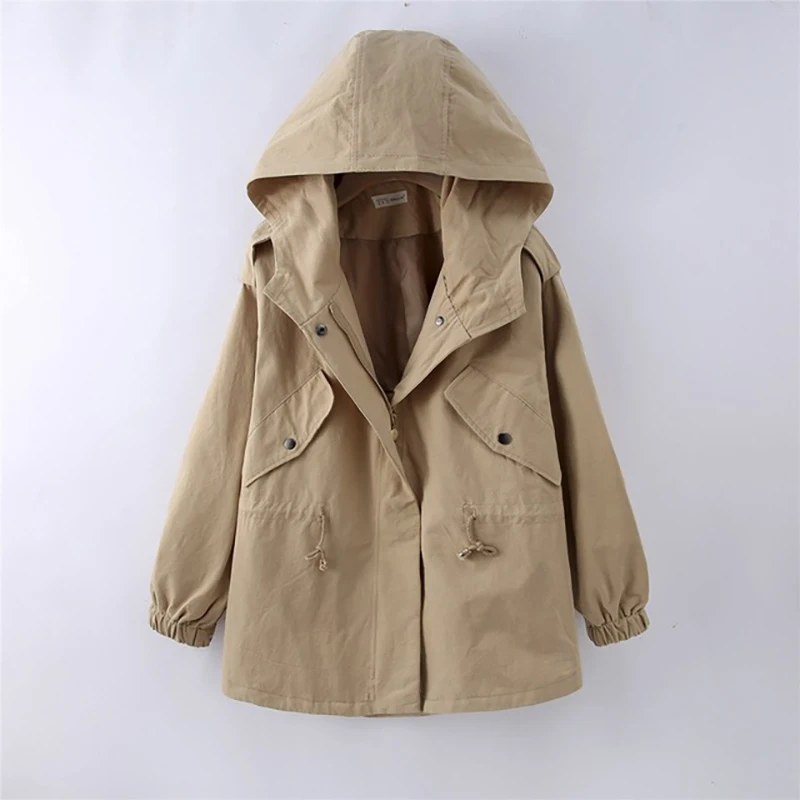 

women coat Autumn New Korean Version Loose Large Size Women's Art Leisure Drawstring A Version of The Hooded Windbreaker Coat