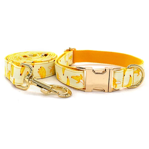 Free Engrave Personalized Banana Design Bow Dog Collar Leash Traction Rope For Small Big  Adjustable Pet Straps Fruit 02 