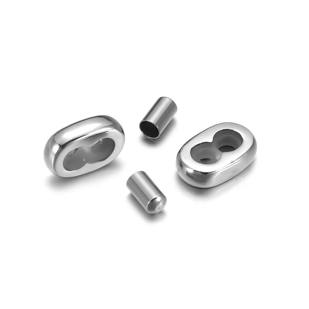 Steel 2 комплекта, нержавеющая сталь, 18 К, Золотая застежка, концевые колпачки, разделитель, соединитель для бисера, для регулируемого браслета, Миланская веревка, для изготовления ювелирных изделий - Цвет: Steel