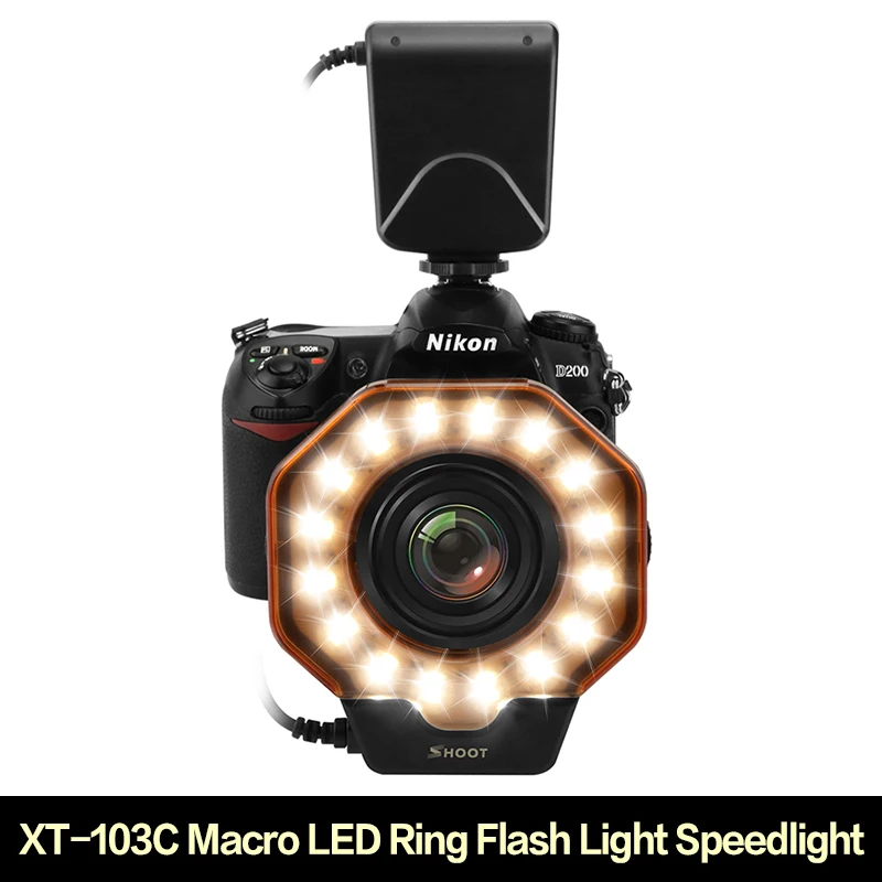 Съемка макро светодиодный кольцевой вспышки света дисплей XT-356/SL-103C с одним диффузором 8 переходных колец для Nikon Canon Panasonic Pentax