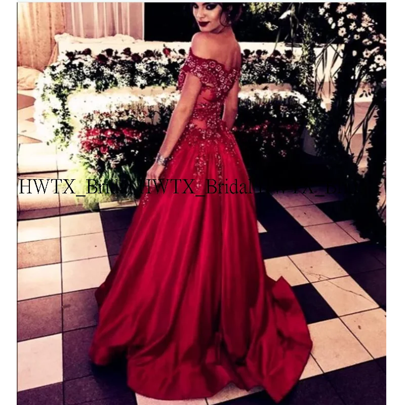 HWTX_Bridal роскошное вечернее платье с бусинами, сексуальный иллюзионный лиф, вырез лодочкой, с открытыми плечами, ТРАПЕЦИЕВИДНОЕ бордовое длинное платье для выпускного вечера, на заказ