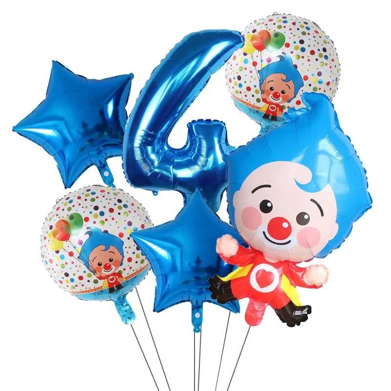 Plim Clown Foil Helium Balloons 6pcs/Set Red Number Balls Air Globos Children's Happy Birthday Party Decorations Kids Toys Gifts